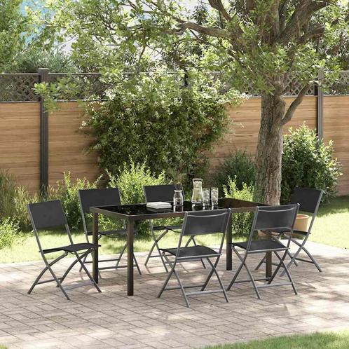 vidaXL Tuin Eettafel Set 7 pcs Zwart Textilene en staal, Tuin en Terras, Tuinsets en Loungesets, Nieuw, Verzenden