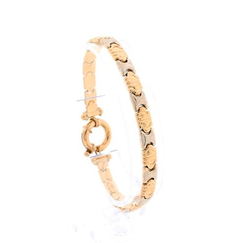 Bicolor gouden fantasie schakel armband | 19 cm (witgoud), Handtassen en Accessoires, Armbanden, Overige kleuren, Gebruikt, Goud