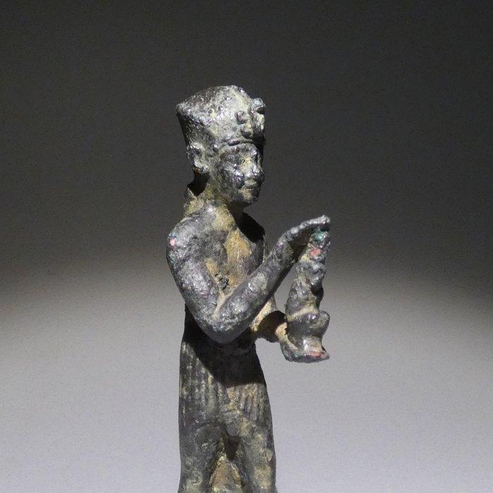 Oud-Egyptisch Brons Farao die een figuur van godin Maat, Verzamelen, Mineralen en Fossielen