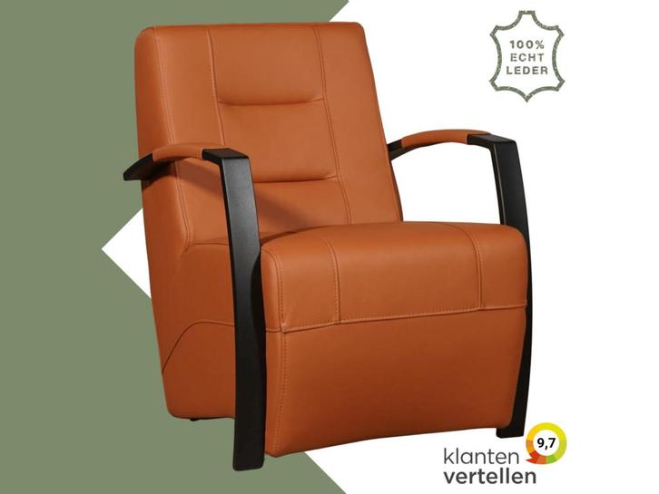 Leren fauteuil Magnificent - Hermes Cognac (cognac/oranje), Huis en Inrichting, Fauteuils, 50 tot 75 cm, 75 tot 100 cm, Nieuw
