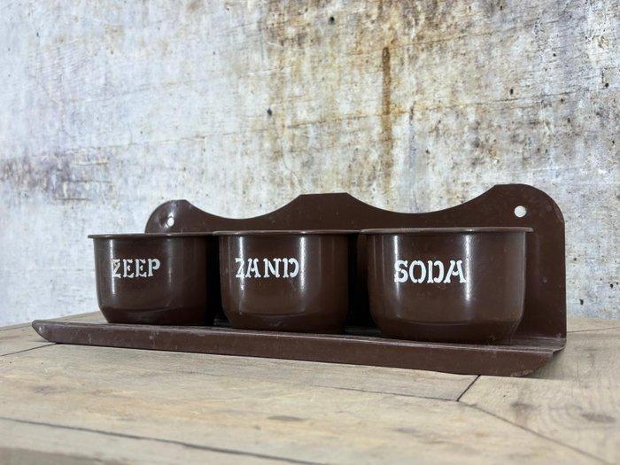 Bak - Emaille - 1940-1950 - Emaille set - zeep, zand, soda., Antiek en Kunst, Curiosa en Brocante
