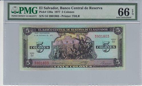 1977 El Salvador P 126a 5 Colones Pmg 66 Epq, Postzegels en Munten, Bankbiljetten | Europa | Niet-Eurobiljetten, België, Verzenden