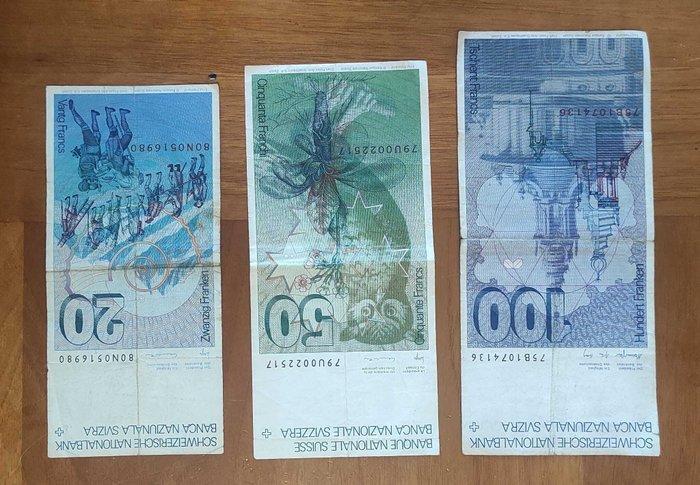 Zwitserland. - 20, 50 and 100 Francs - Various Dates (Zonder, Postzegels en Munten, Bankbiljetten | Europa | Niet-Eurobiljetten