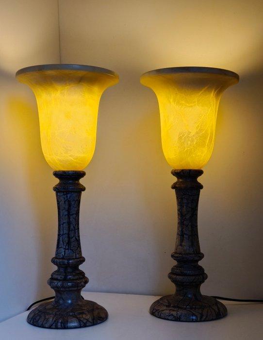 L.M. - Lampe (2) - Albâtre - Geaderd, Antiek en Kunst, Curiosa en Brocante