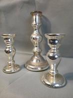 Set of three 19th Century mercury blown glass candlesticks -