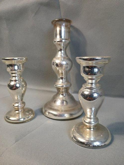 Set of three 19th Century mercury blown glass candlesticks -, Antiek en Kunst, Antiek | Glaswerk en Kristal