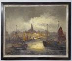 Peter Brouwer (1935) - Hafen von Amsterdam bei Dämmerung, Antiek en Kunst