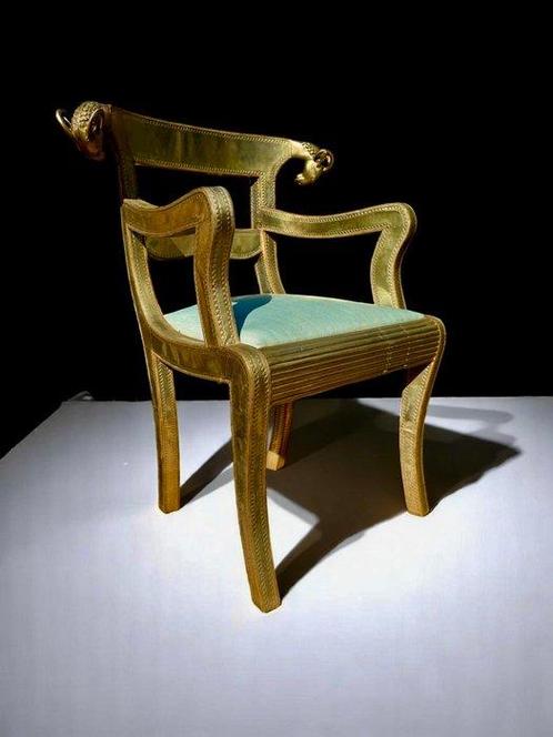 Indian Rams Head Wedding Chair - Stoel - Hout, Messing, Antiek en Kunst, Kunst | Designobjecten