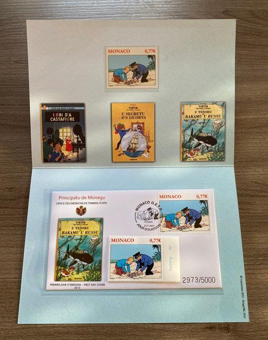 Tintin - 3 Timbres Monaco 2012 - Tintin FDC + timbre non, Livres, BD