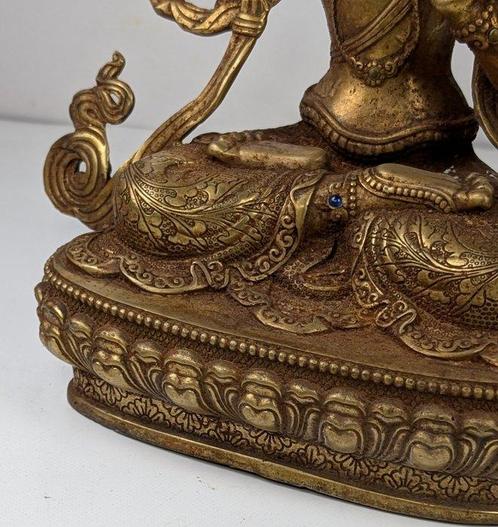 Bijzonder standbeeld Manjushri - Verguld brons, juweled -, Antiek en Kunst, Antiek | Overige Antiek