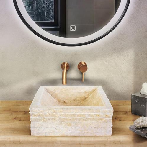 BWS Waskom Stone Vierkant 40x40x15 cm Natuursteen Creme, Doe-het-zelf en Bouw, Sanitair, Overige typen, Nieuw, Ophalen of Verzenden