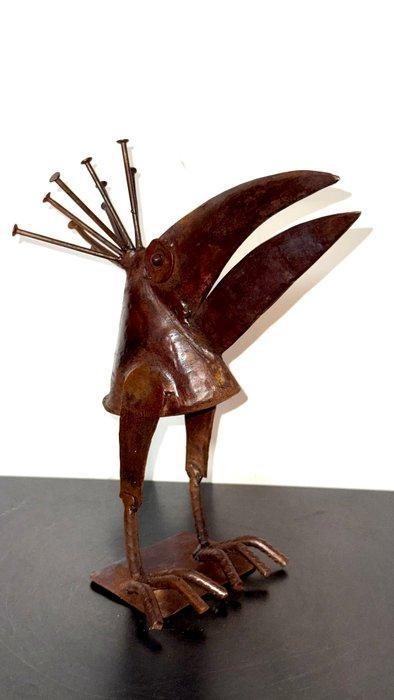 sculptuur, Oiseau à crête en Fer Vernis - 25 cm - Fer Vernis, Antiek en Kunst, Curiosa en Brocante