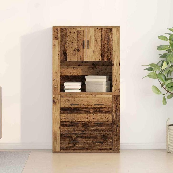 vidaXL Hoge Kast met lade Oud hout 80 x 33 x 150 cm Bewerkt, Huis en Inrichting, Kasten | Dressoirs, Nieuw, Verzenden