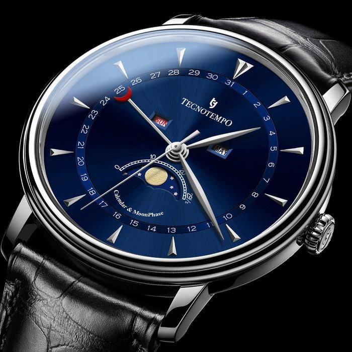 Tecnotempo - Calendar & Moon Phase - 40mm - TT.CMP.BL -, Handtassen en Accessoires, Horloges | Heren