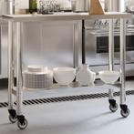 vidaXL Keukenwerktafel met wielen 110x30x85 cm roestvrij, Zakelijke goederen, Verzenden