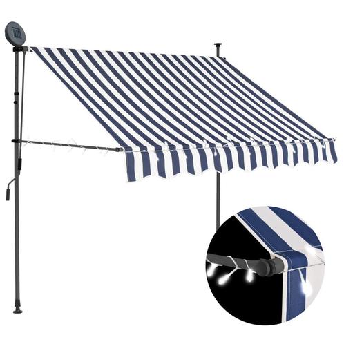 vidaXL Luifel handmatig uitschuifbaar met LED 150 cm blauw, Tuin en Terras, Zonneschermen, Nieuw, Verzenden