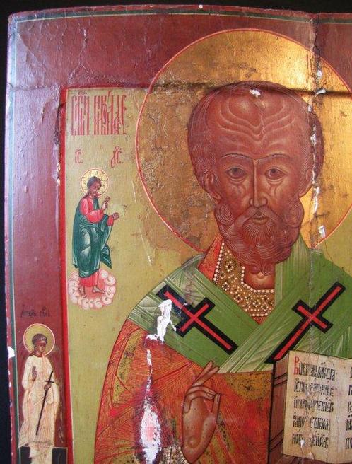 Icône - Saint Nicolas le Thaumaturge - Bois - avec expertise, Antiek en Kunst, Kunst | Niet-Westerse kunst