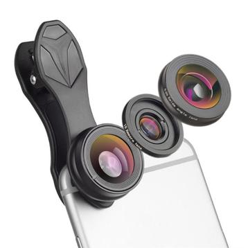 3 in 1 Camera Lens Clip voor Smartphones Zwart -