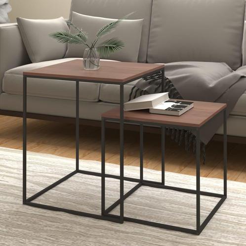 vidaXL Salontafelset 2 st bewerkt hout en metaal, Huis en Inrichting, Tafels | Salontafels, Nieuw, Verzenden