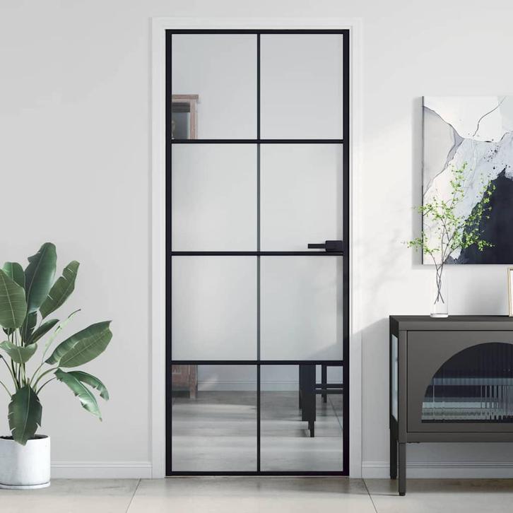 vidaXL Binnendeur smal 83x201,5 cm gehard glas en aluminium, Doe-het-zelf en Bouw, Deuren en Vliegenramen, Nieuw, Verzenden