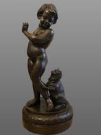 Sculpture, garçon avec colombe et chat - 100 cm (1) - Bronze, Antiquités & Art, Antiquités | Céramique & Poterie