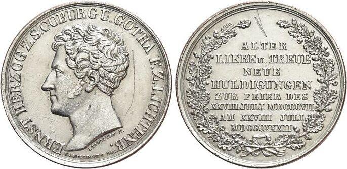 Verzilverte Bronze-medaille 1832 Sachsen-coburg-gotha Ern..., Postzegels en Munten, Penningen en Medailles, Verzenden