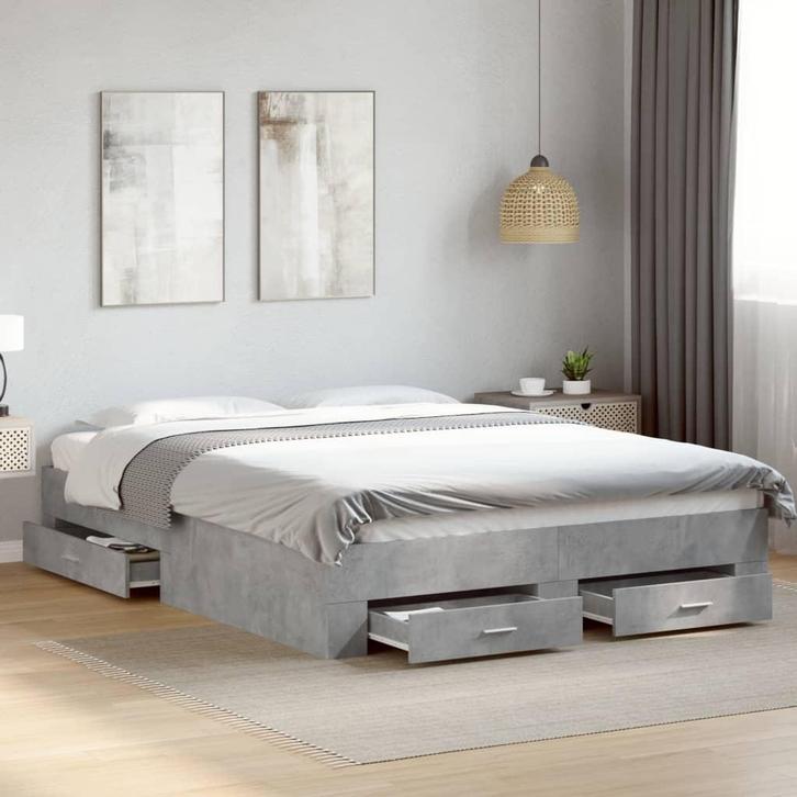 vidaXL Bedframe met lades bewerkt hout betongrijs 140x200 cm, Huis en Inrichting, Slaapkamer | Bedden, Nieuw, Verzenden