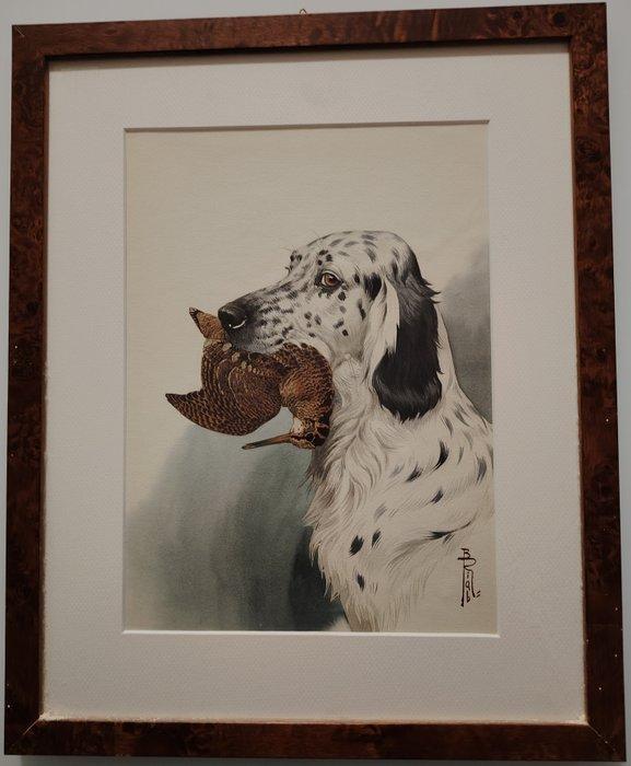 Boris Riab (1898-1975) - Scena di caccia - Setter e, Antiquités & Art, Art | Peinture | Classique