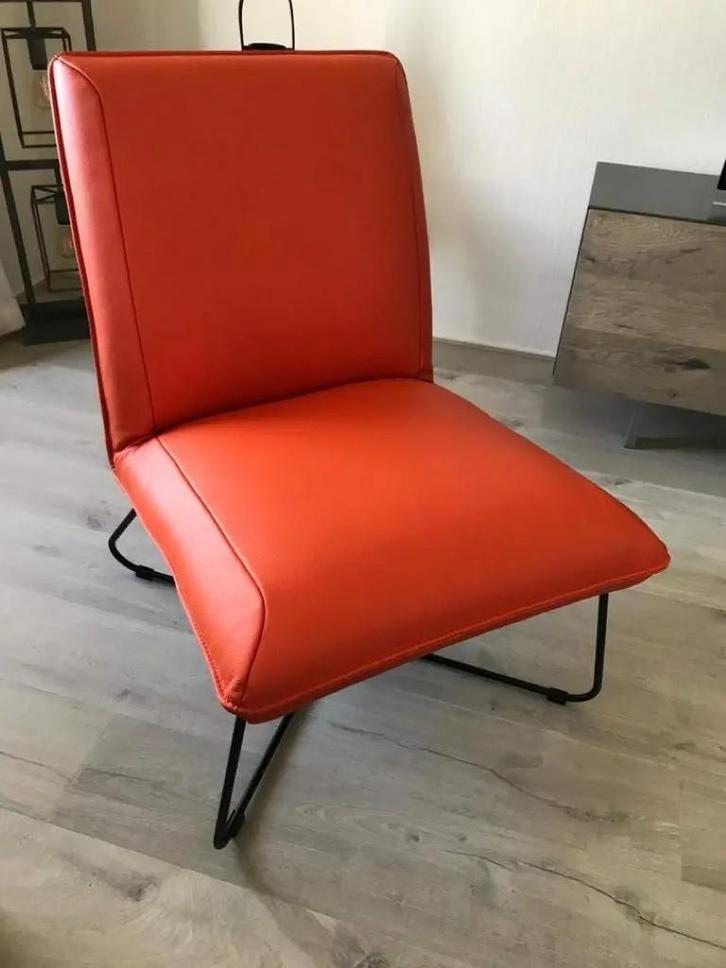 Leren fauteuil zonder armleuning met kruisframe - oranje, Huis en Inrichting, Fauteuils, Nieuw, Ophalen of Verzenden