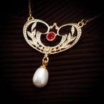 Zonder minimumprijs - Halsketting Zilver Robijn - Diamant, Nieuw