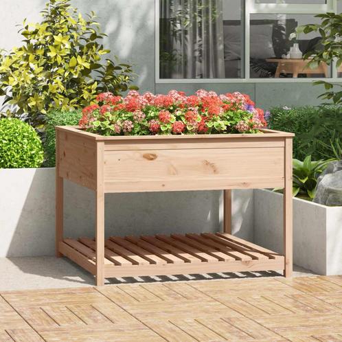 vidaXL Plantenbak met schap 111,5x111,5x81 cm massief, Tuin en Terras, Bloempotten, Nieuw, Verzenden