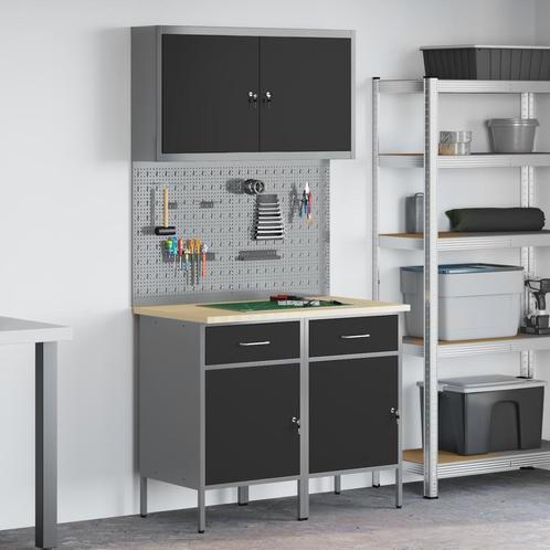 vidaXL 5-delige Werkkast en Pegboard Set Zwart MDF en Metaal, Doe-het-zelf en Bouw, Werkbanken, Nieuw, Verzenden
