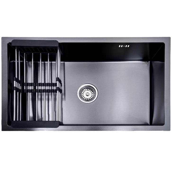 Lendo Online Spoelbak 74x44 cm Zwart RVS – Met Droogrek, Doe-het-zelf en Bouw, Sanitair, Nieuw, Verzenden