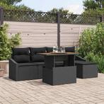 vidaXL Tuin Eettafel Set met kussen 6 pcs Zwart en Bruin, Tuin en Terras, Verzenden, Nieuw