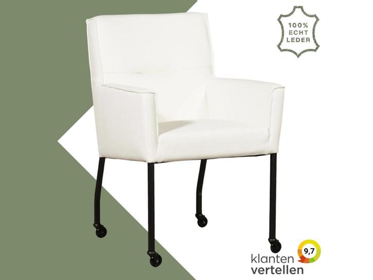 Leren eetkamerstoel Lucky - Toledo Purewhite (wit), Huis en Inrichting, Stoelen, Wit, Eén, Nieuw, Leer, Ophalen of Verzenden