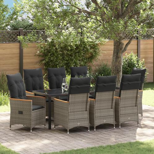 vidaXL 9-delige tuinset met kussens grijs poly rattan, Tuin en Terras, Tuinstoelen, Nieuw, Verzenden