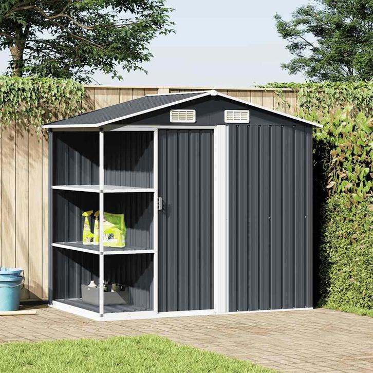 vidaXL Tuinschuur met rek 205x130x183 cm ijzer antraciet, Tuin en Terras, Tuinhuizen, Nieuw, Verzenden