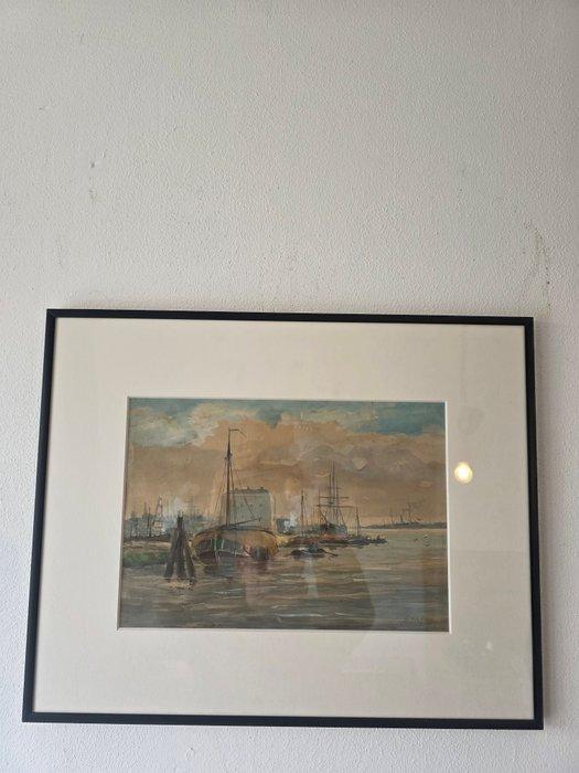 Anton Dirckx (1878-1927) - Havengezicht, Antiek en Kunst, Kunst | Schilderijen | Klassiek