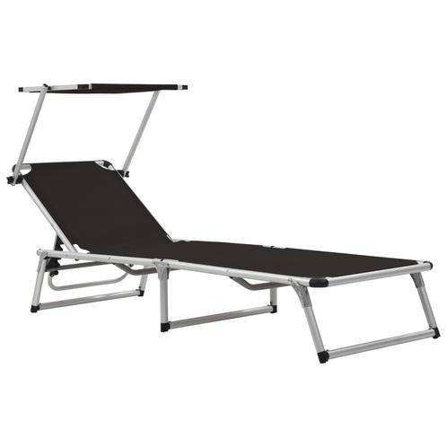 vidaXL Chaise longue pliable avec toit Aluminium et, Jardin & Terrasse, Chaises longues, Neuf, Envoi