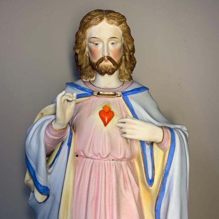 Vieux Paris - Beeld, Jezus Heilig Hart - 46 cm - Biscuit, Antiquités & Art, Art | Art non-occidental