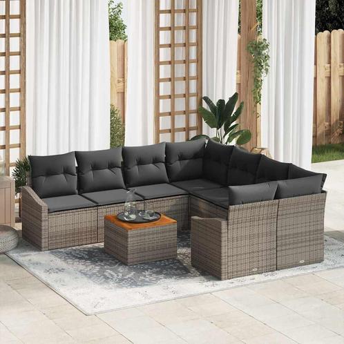 vidaXL Tuinbank Set 9 pcs Grijs, Tuin en Terras, Tuinsets en Loungesets, Nieuw, Verzenden