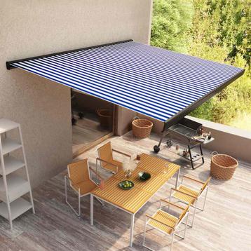 vidaXL Luifel gemotoriseerd 350x250 cm blauw en wit, Tuin en Terras, Zonneschermen, Verzenden, Nieuw