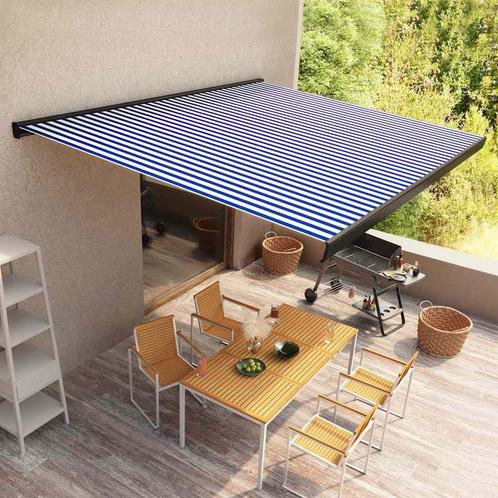 vidaXL Luifel gemotoriseerd 350x250 cm blauw en wit, Tuin en Terras, Zonneschermen, Nieuw, Verzenden