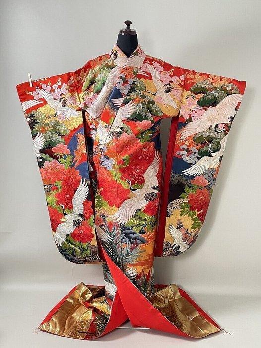 Luxe Uchikake Kimono – Ooievaars- en Bloemenpatroon met, Antiek en Kunst, Antiek | Overige Antiek