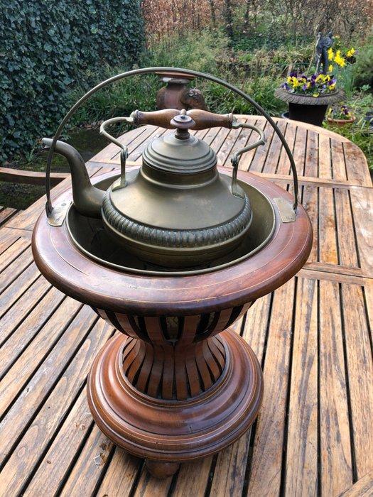 Théière - Acajou - Réchaud à thé avec bouilloire, Antiquités & Art, Curiosités & Brocante