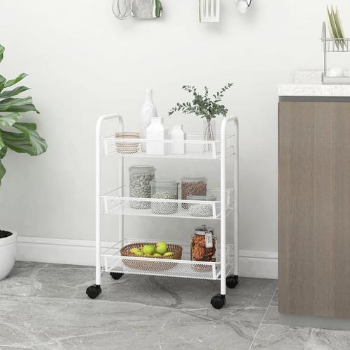 vidaXL Keukentrolley 3-laags 46x26x54 cm ijzer wit, Huis en Inrichting, Keuken | Keukenbenodigdheden, Nieuw, Verzenden