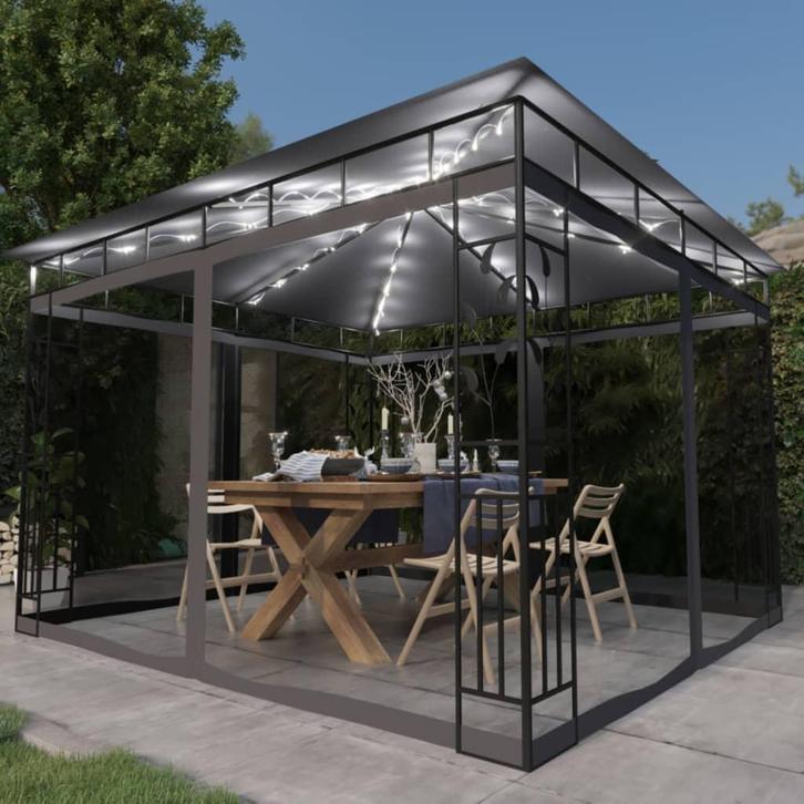 vidaXL Prieel met klamboe LED-lichtslinger 3x3x2,73 m, Jardin & Terrasse, Tonnelles, Envoi