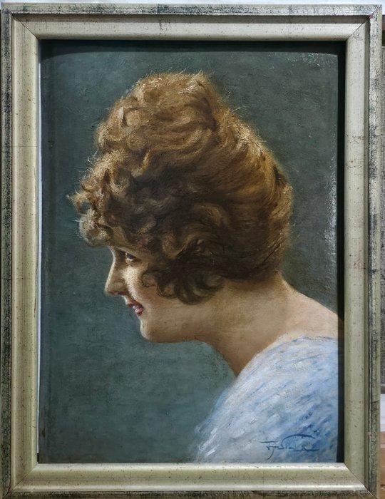 Aleardo Villa (1865-1906) - Ritratto di donna, Antiek en Kunst, Kunst | Schilderijen | Klassiek
