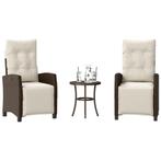 vidaXL 3-delige Bistroset met kussens poly rattan bruin, Tuin en Terras, Verzenden, Nieuw