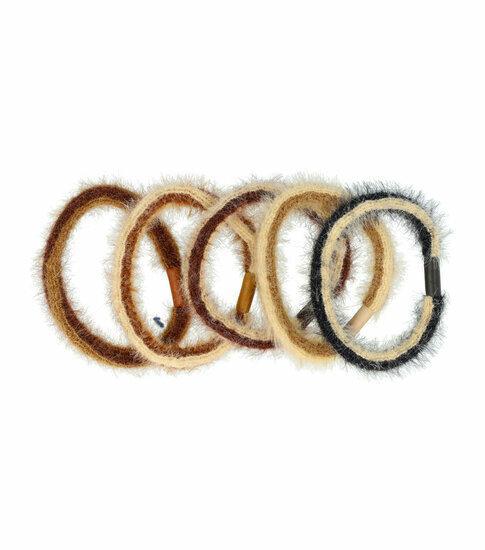 Haarelastieken Basic - Furry - Naturel - Bruin – Set van 5, Handtassen en Accessoires, Uiterlijk | Haarverzorging